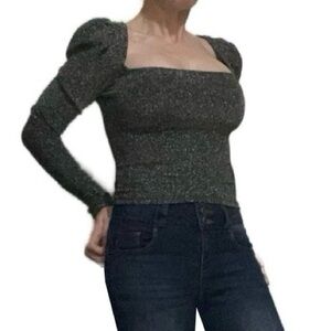 H&M puff sleeve square neck top